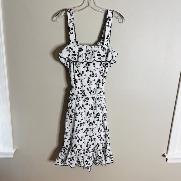 Ann Taylor Size Medium White Eyelet Navy Ruffle Dress Button Front - Picture 5 of 7